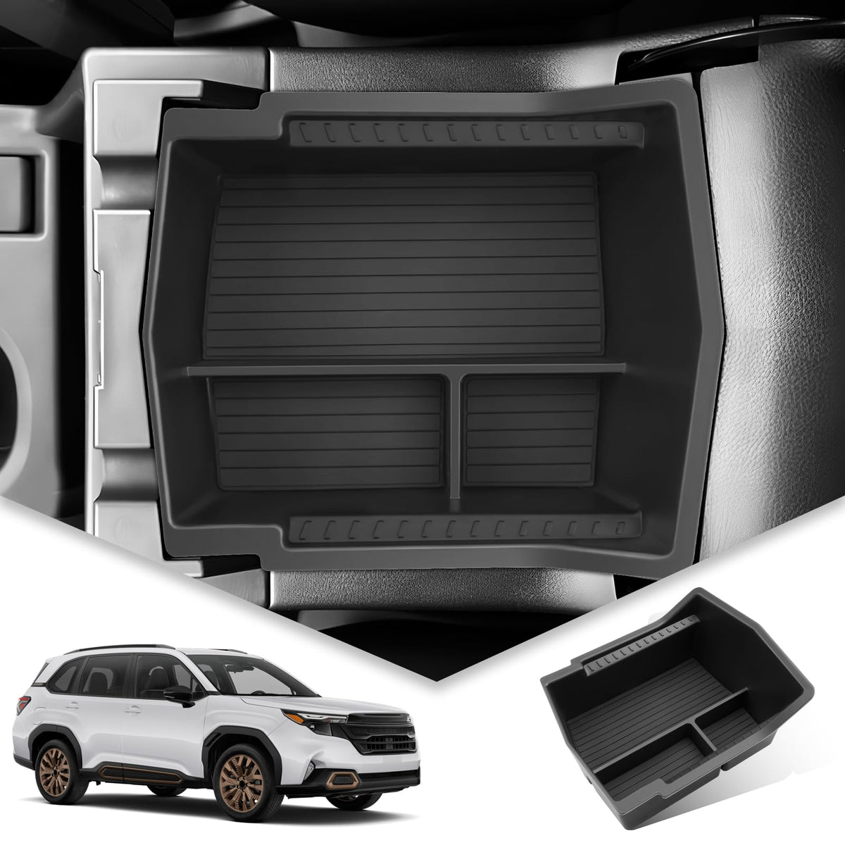 BIBIBO front view console tray showing clean organized space and refined interior