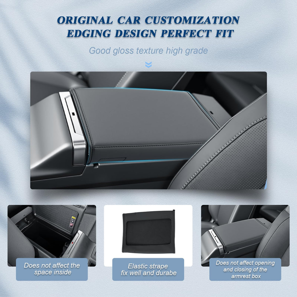 BIBIBO top-down view showing precise fit with console lid and opening clearance