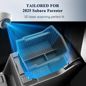 BIBIBO tray installed in Forester console keeping items secure while driving