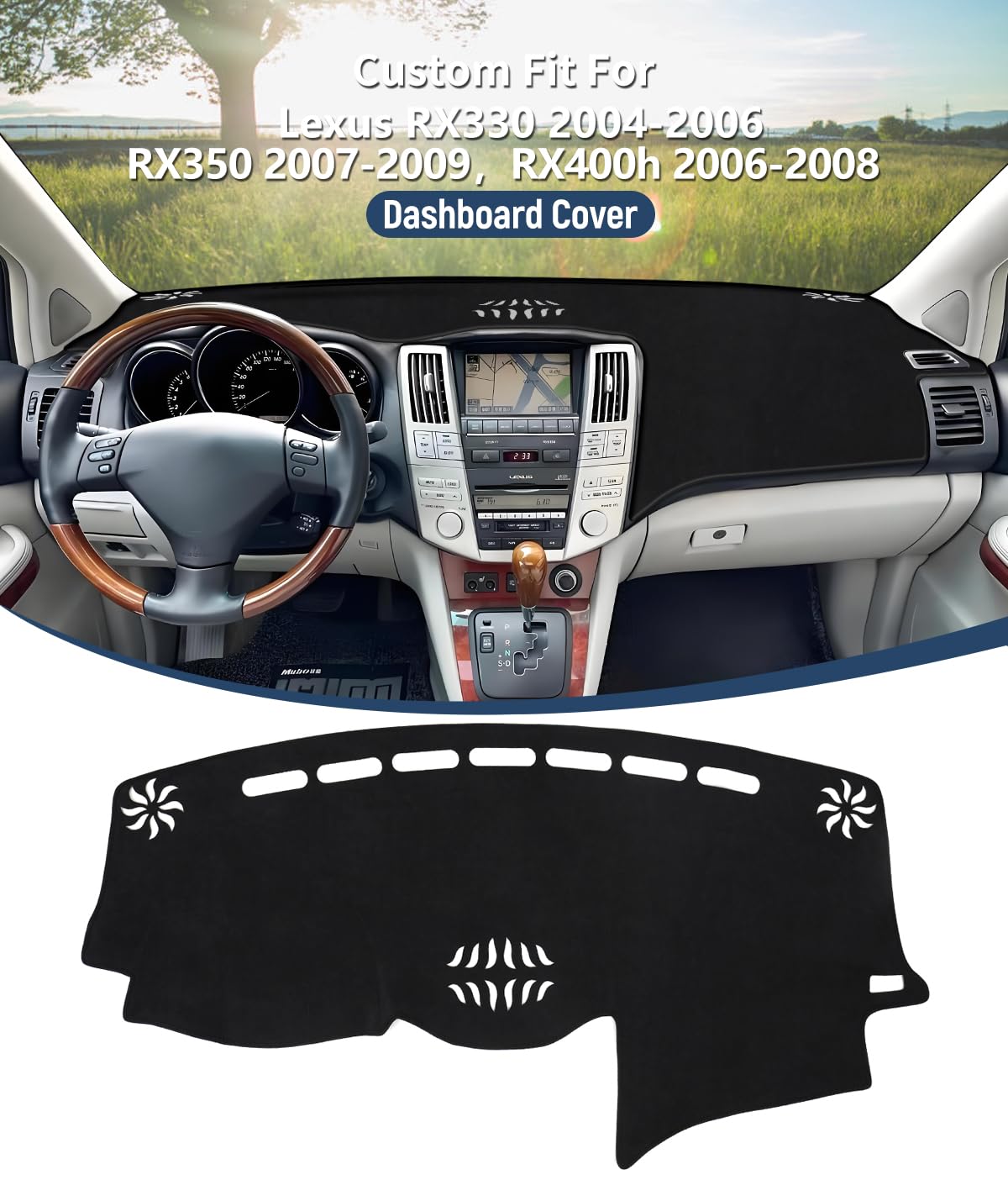 BIBLOZ installed on Lexus RX dashboard reducing glare and sun reflections