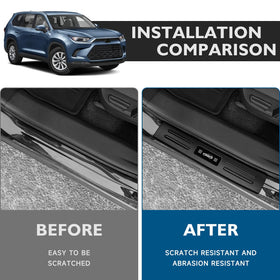 BIBLOZ rear door sill close-up shows precise fit and durable protection