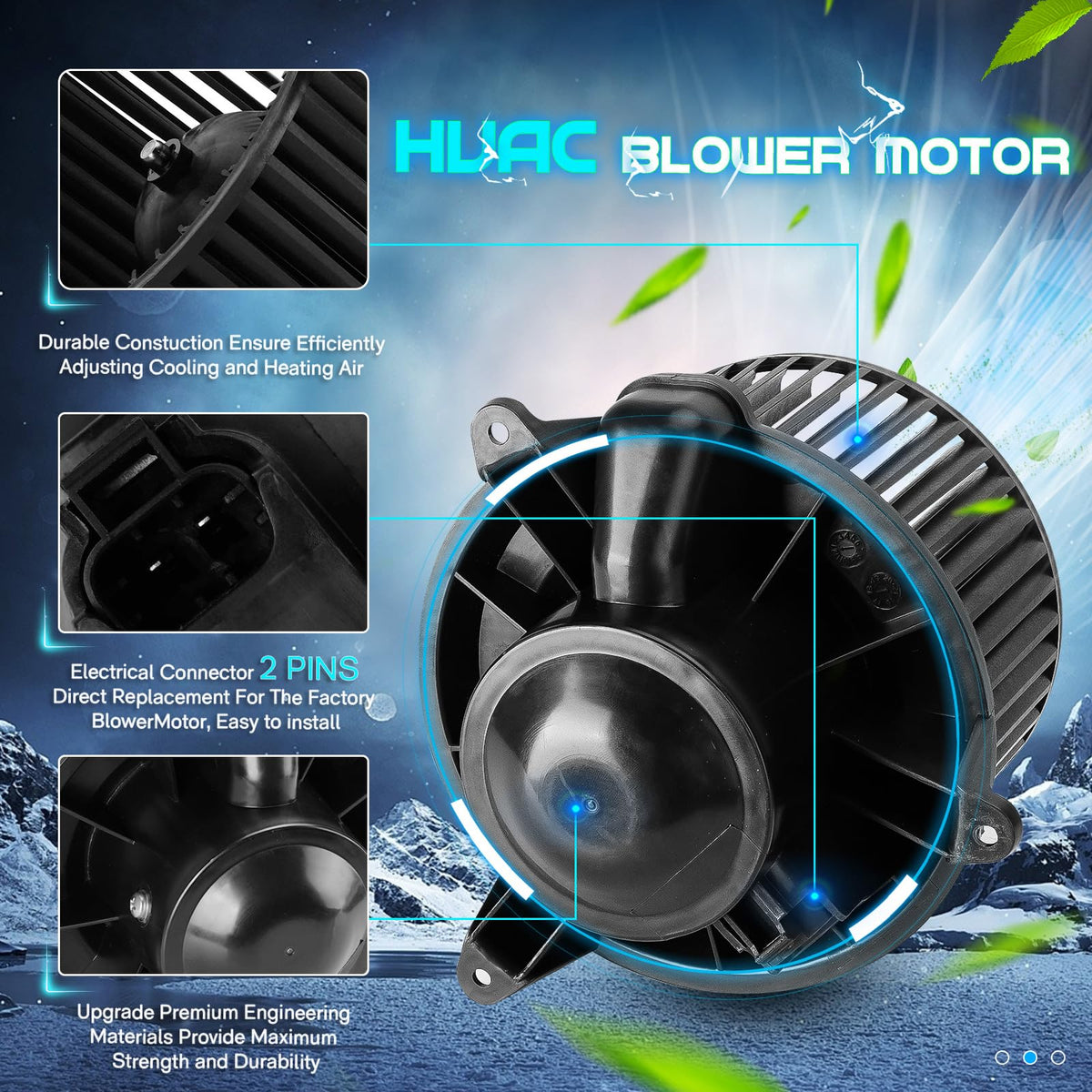 Bicentpla blower motor side profile demonstrating compact, rugged housing
