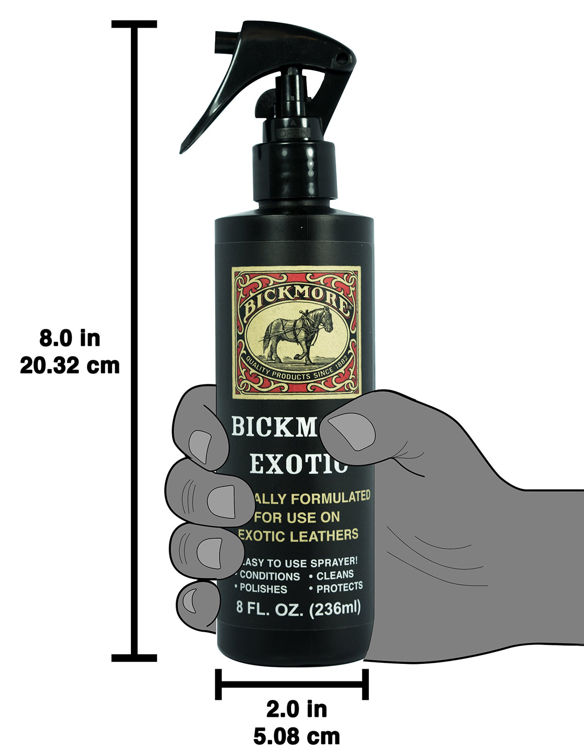 bickmore 8oz bottle next to common items to show portable size