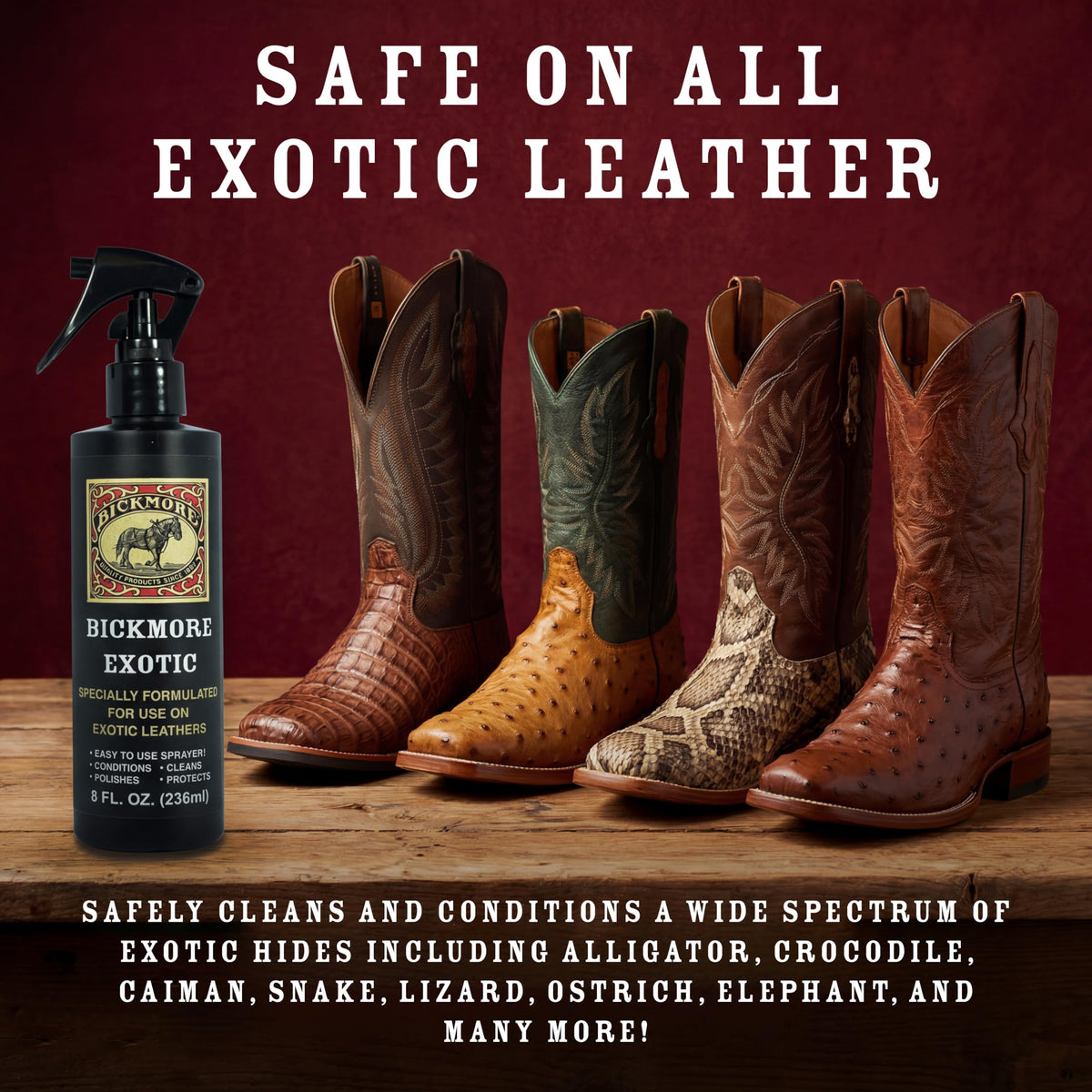 Bickmore on ostrich boot texture showing conditioning benefit