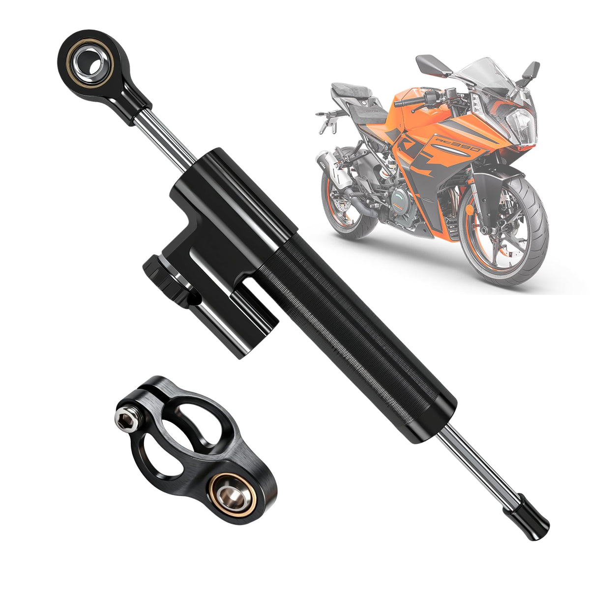 BICMDO front view of steering damper showing compact profile and improved stability