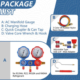 Bicos color-coded hoses with adjustable couplers for secure refrigerant flow