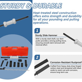 Bicos slide hammer next to common hand tools showing scale and compact transport
