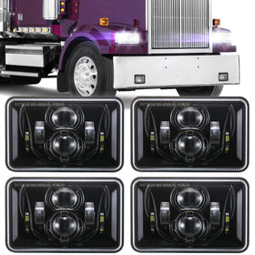 BICYACO front view of four 4x6 LED headlights showing bright white beams benefit