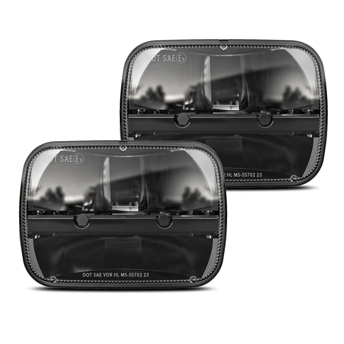 BICYACO front view of 5x7 LED headlight shows brighter road illumination benefit