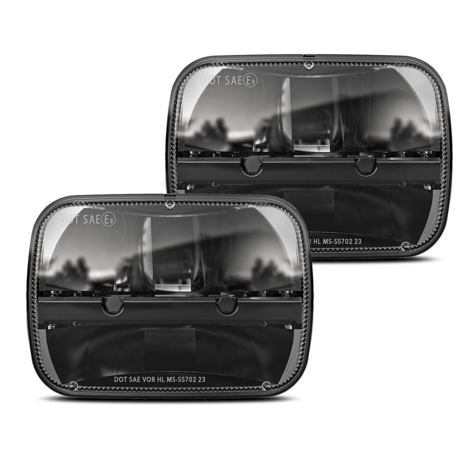 BICYACO front view of 5x7 LED headlight shows brighter road illumination benefit