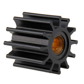 big-autoparts impeller placed on shaft for scale comparison showing correct 5/8 inch spline fit