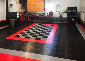 Big Floors tile cut to fit around obstacle demonstrating easy customization
