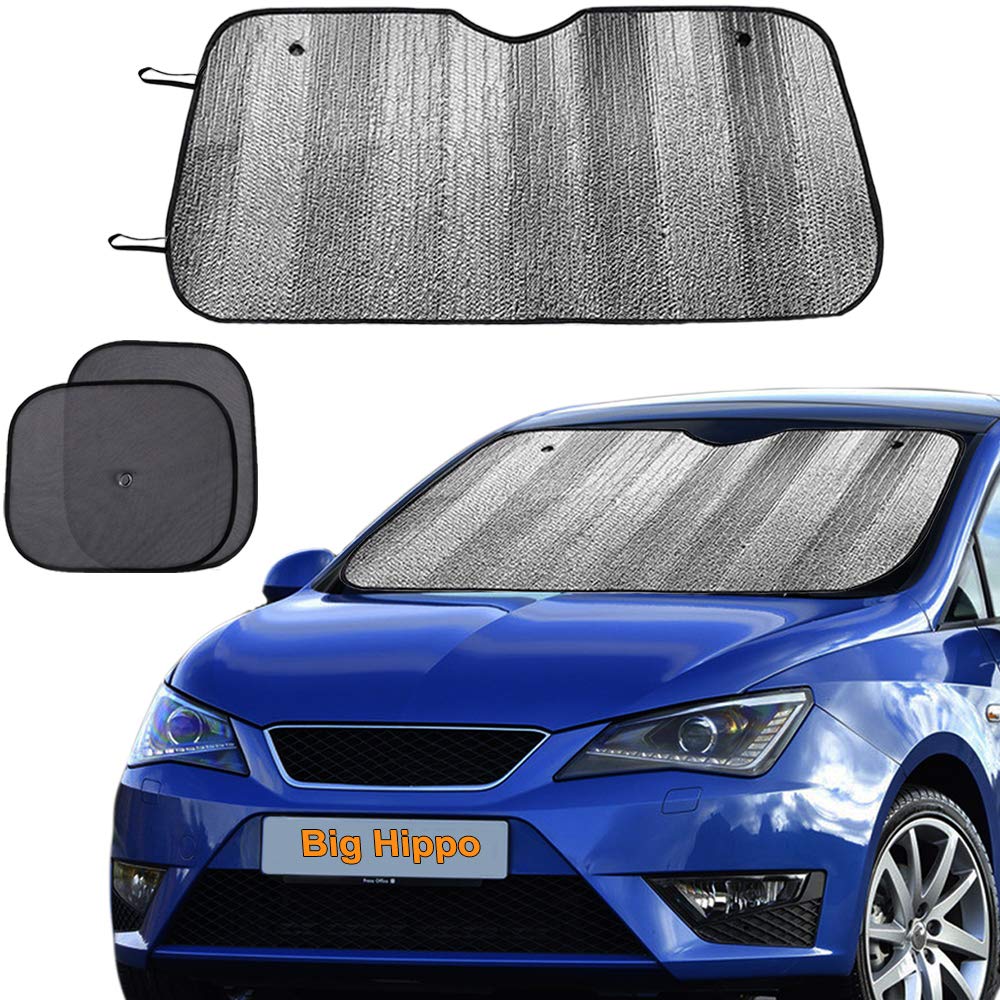 Big Hippo front windshield sun shade installed blocks glare and cools interior