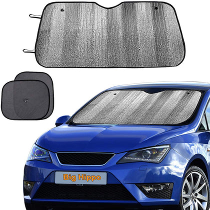 Big Hippo front windshield sun shade installed blocks glare and cools interior