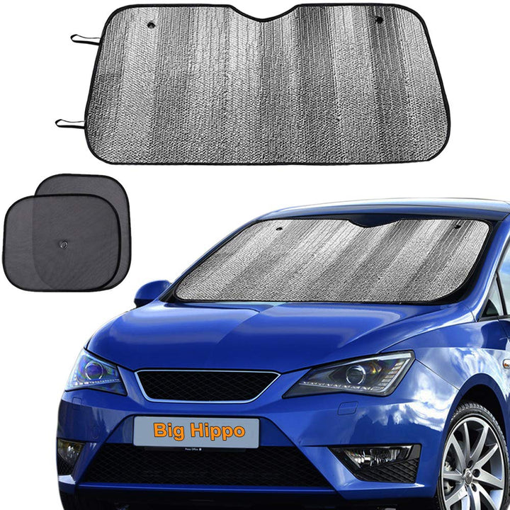 Big Hippo front windshield sun shade installed blocks glare and cools interior