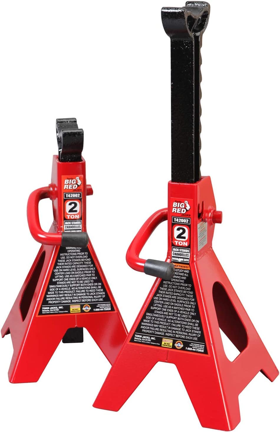 BIG RED front view of red steel jack stands showing sturdy construction and stability