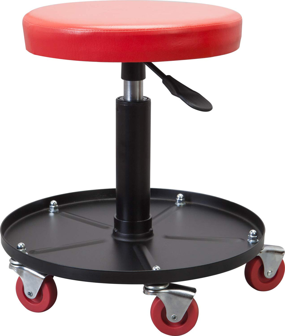 BIG RED front view of rolling pneumatic creeper seat showing overall design and mobility