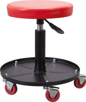 BIG RED front view of rolling pneumatic creeper seat showing overall design and mobility