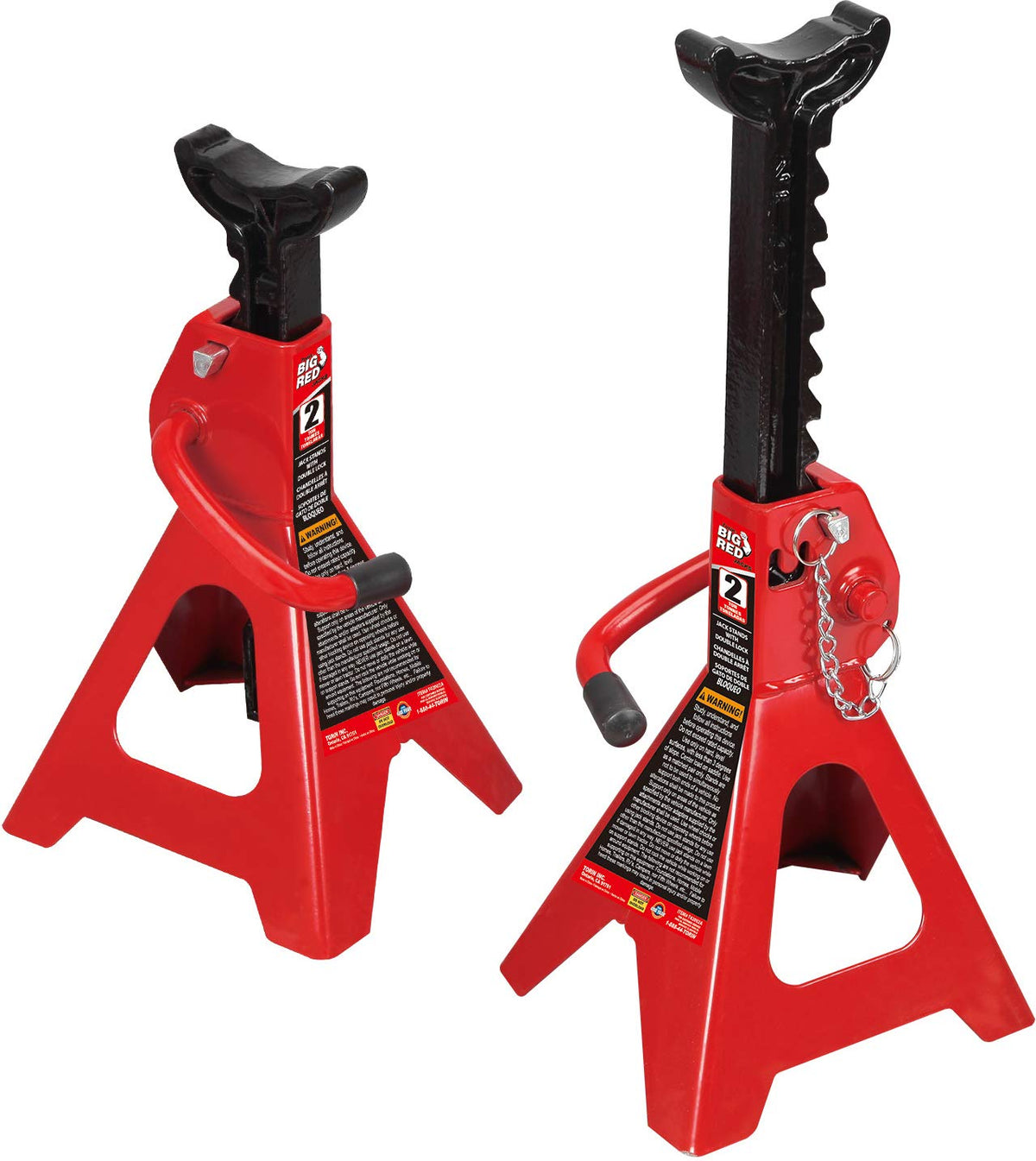 BIG RED front view of jack stands showing pair and stability benefit