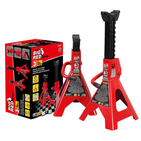BIG RED front view of two red jack stands showing stable support