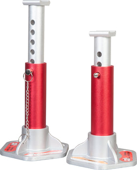 BIG RED front view pair showing red and silver stands and sturdy support benefit