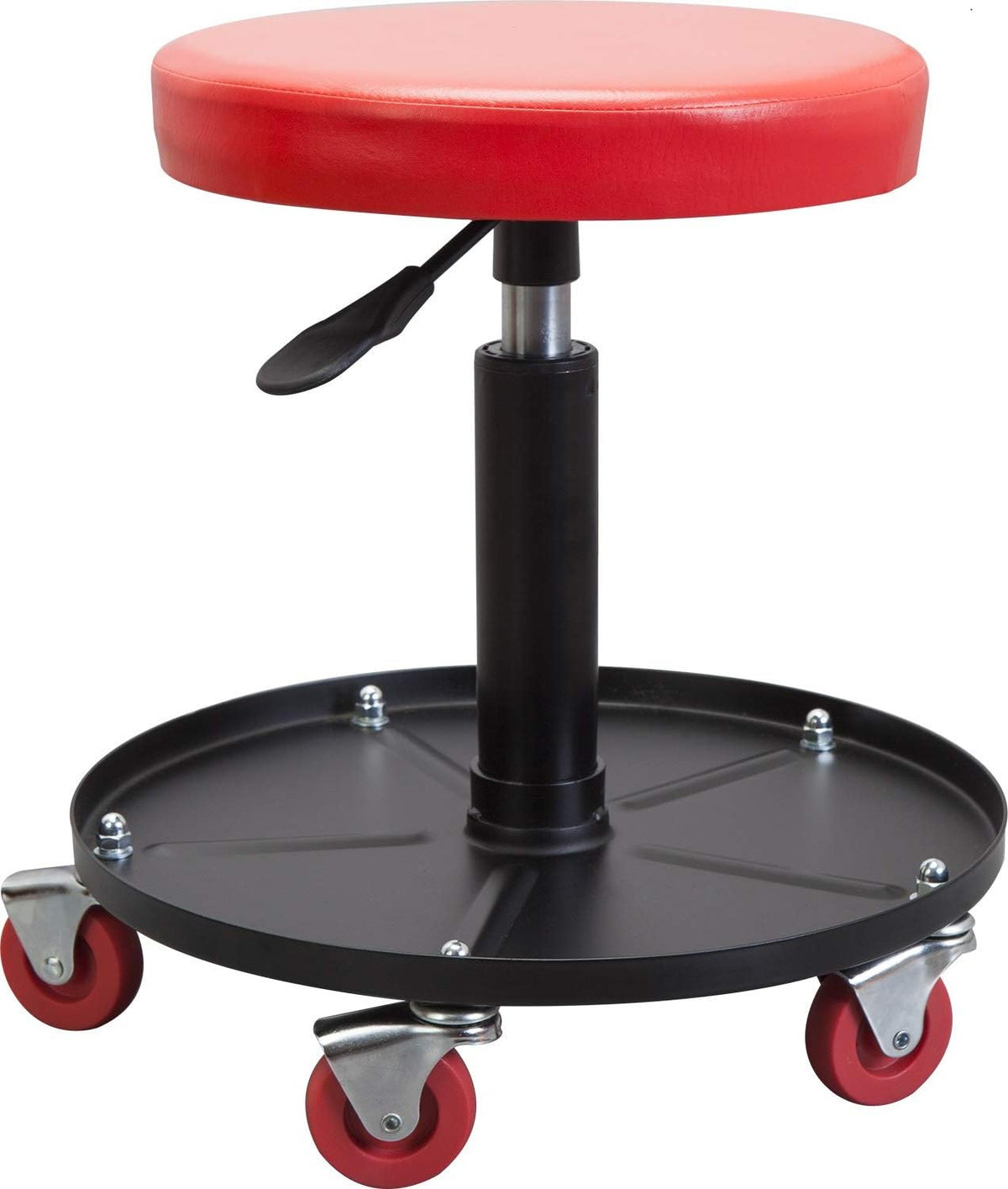 BIG RED front view of red mechanic seat showing sturdy frame and comfort