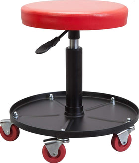 BIG RED front view of red mechanic seat showing sturdy frame and comfort
