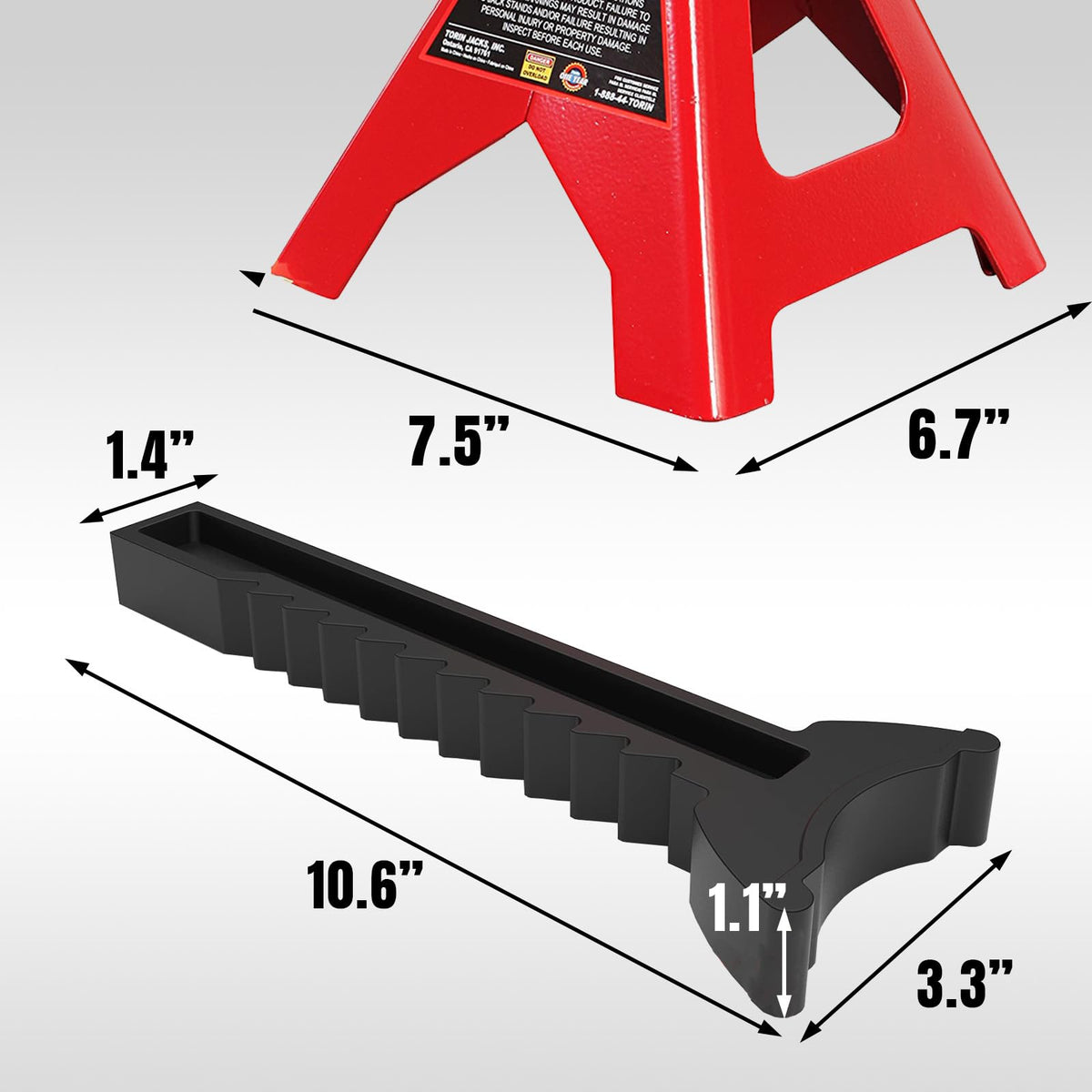 BIG RED jack stand supporting a vehicle demonstrating height adjustment
