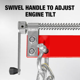 BIG RED leveler mounted on shop crane lifting an engine demonstrating controlled balance