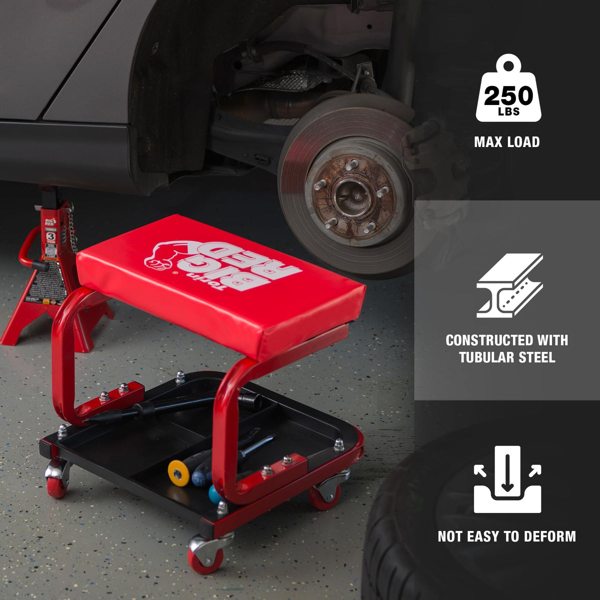 BIG RED caster detail showing 360-degree ball-bearing wheel ensures smooth movement benefit: precise positioning