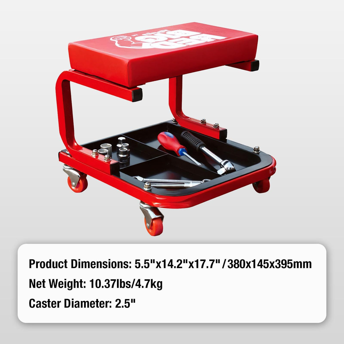 BIG RED stool on driveway near truck demonstrating outdoor use benefit: portable and durable