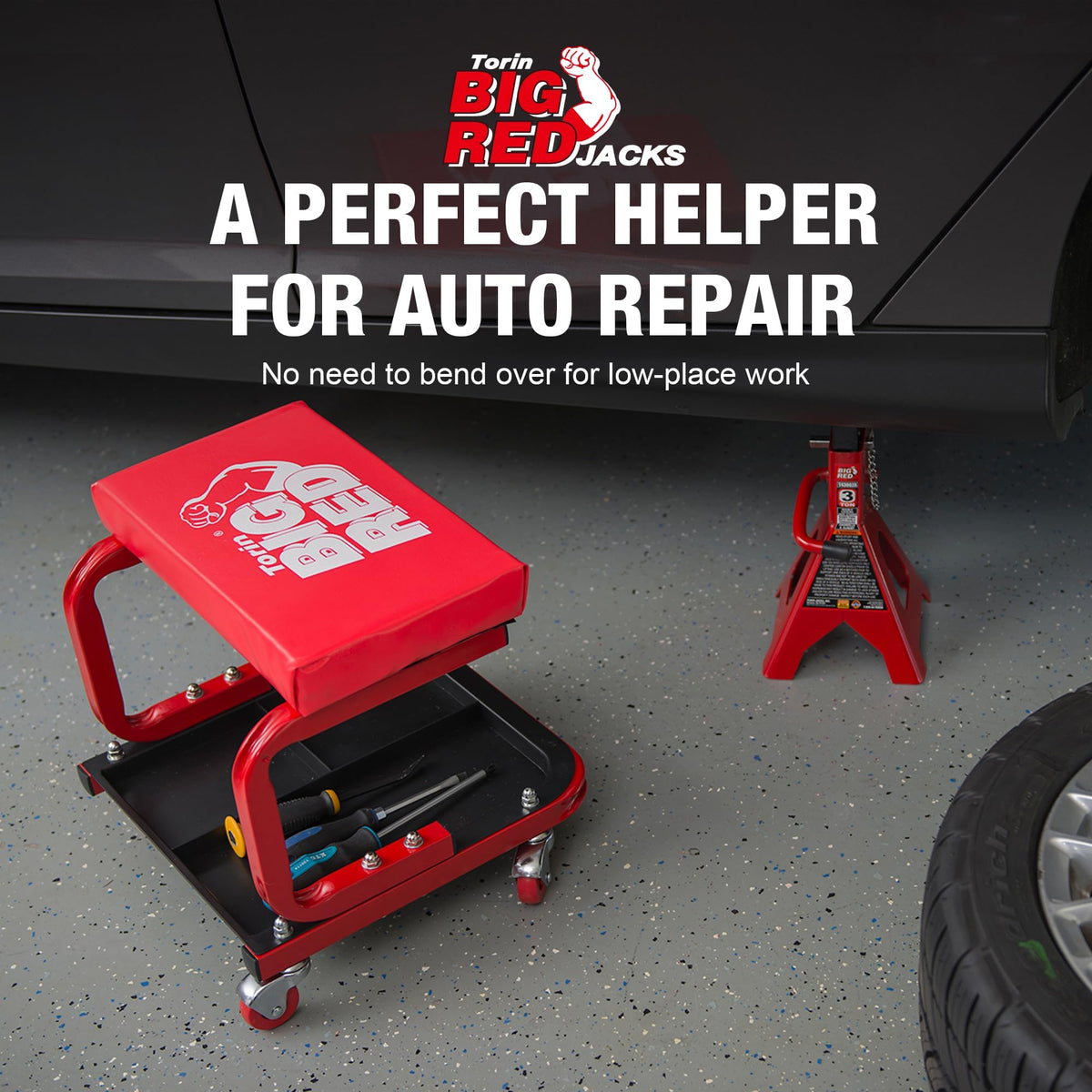 BIG RED under-seat tool tray with compartments keeps wrenches and screws handy benefit: faster repair