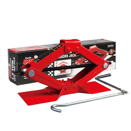 BIG RED front view of scissor jack showing compact, reliable design