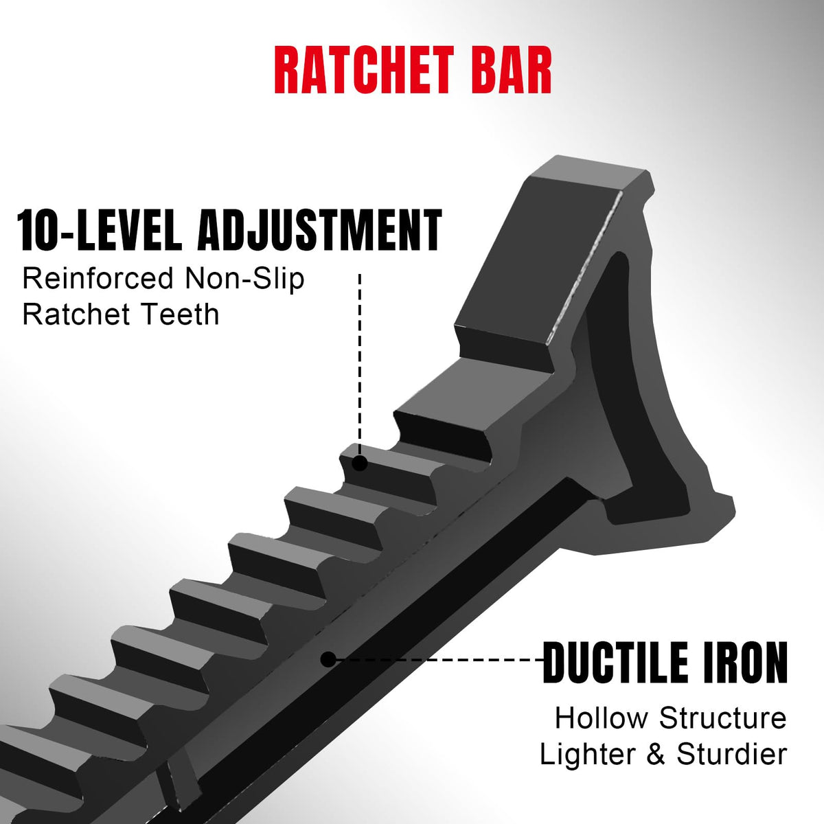 BIG RED height-range measurement showing adjustable 15-3/8 to 23-13/16 inches