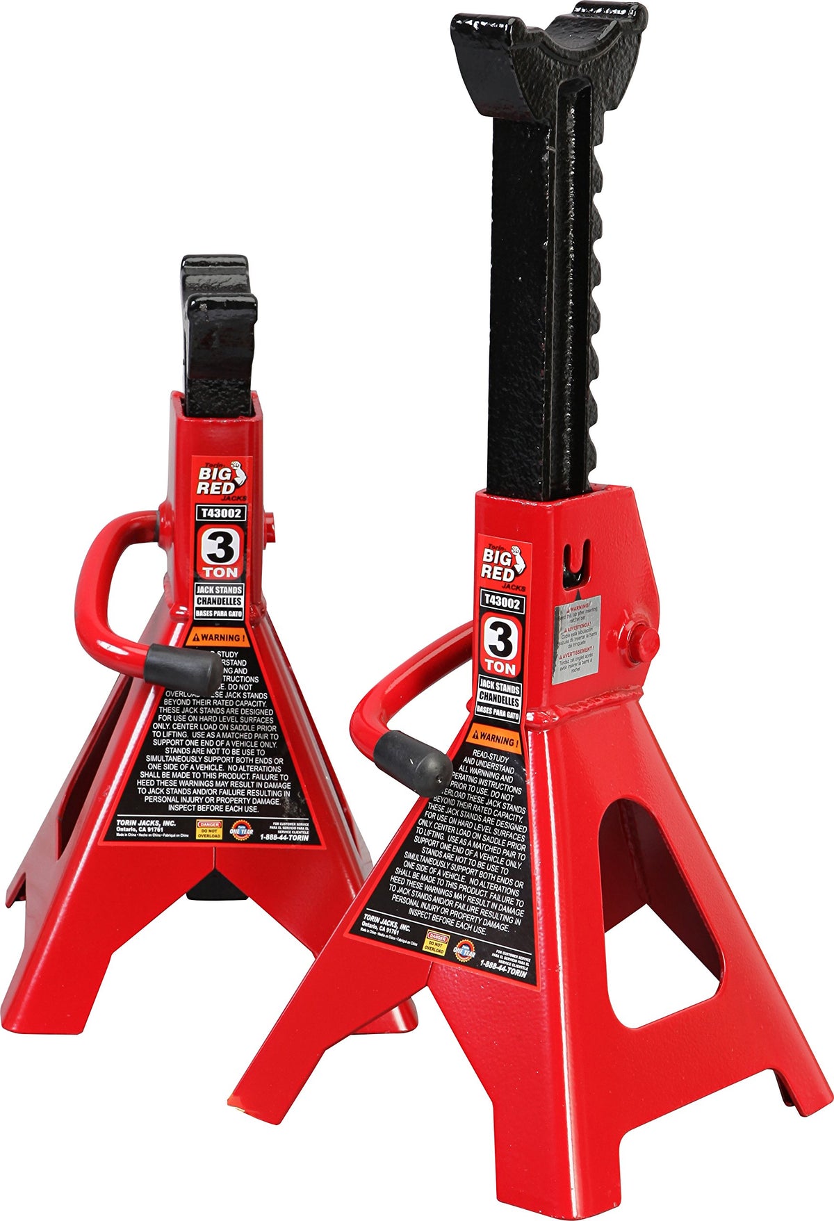 BIG RED front view pair of jack stands showing stable supports and safety