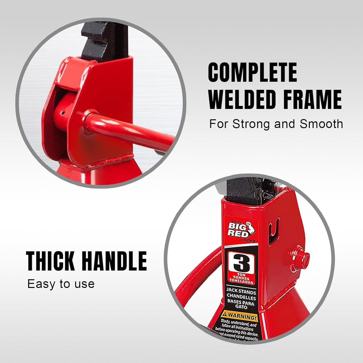 BIG RED sawtooth ratchet bar and pawl close-up for quick secure height changes