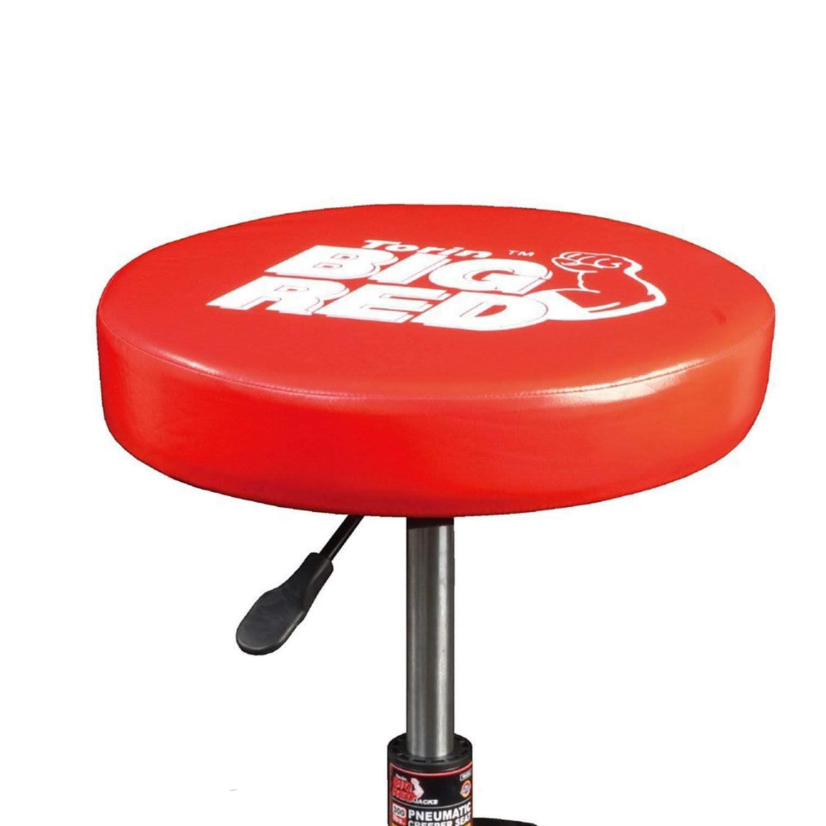 BIG RED height adjustment lever under seat illustrating easy pneumatic lift convenience