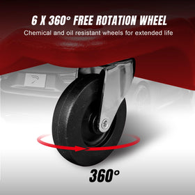 BIG RED six 360-degree swivel casters underside view for smooth precise movement