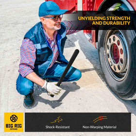 BIG RIG DEFENSE B R beside a ruler to show the 18-inch size for easy storage