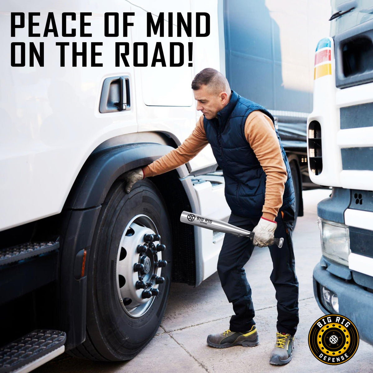 BIG RIG DEFENSE lifestyle shot inside truck cab showing easy stow and daily access