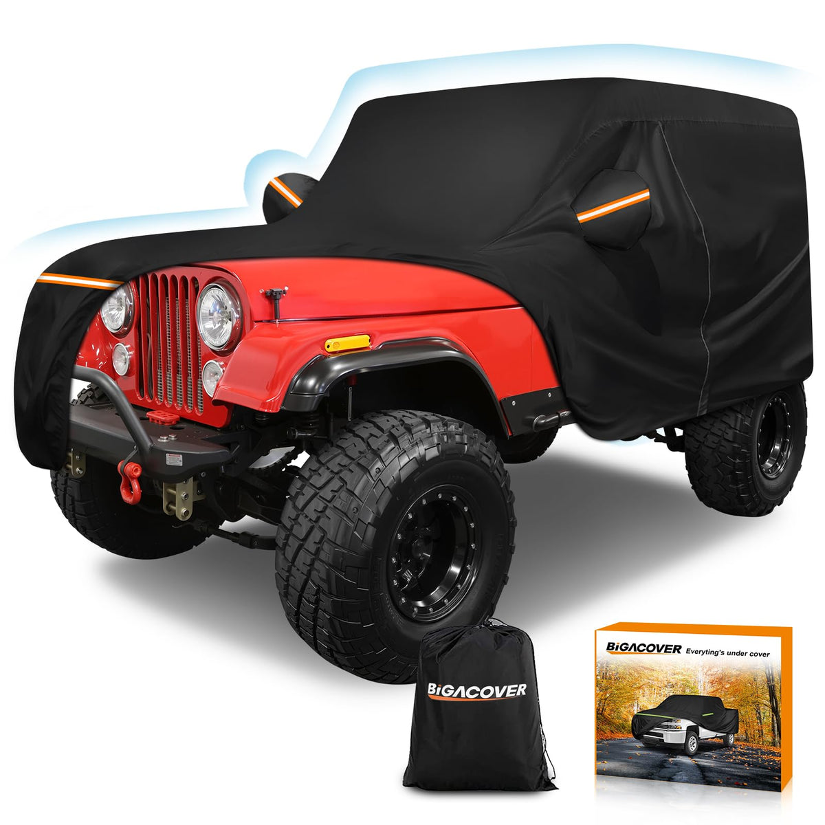 BIGACOVER front profile on CJ7 showing full coverage and protection