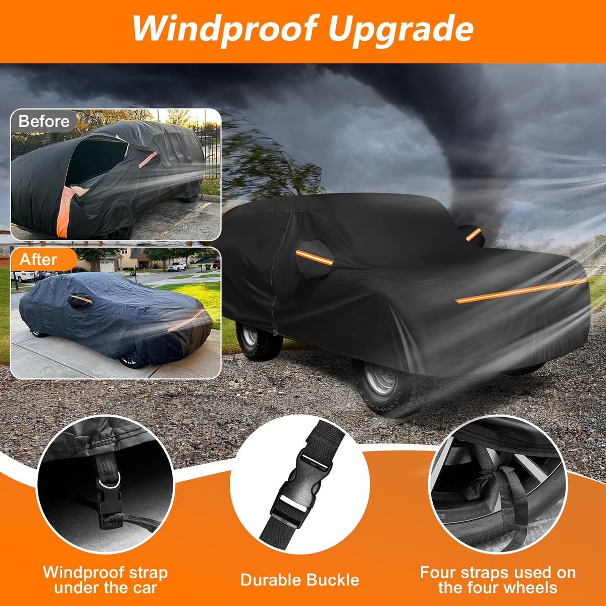 BIGACOVER reflective strips on front and mirrors improving nighttime visibility