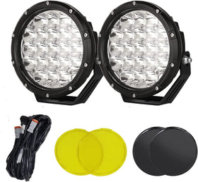 BIGLION.X front view of 7" round LED showing bright amber beam benefit