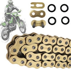 BIGLKNM 520 X-Ring chain front view showing gold finish and complete packaging benefit durability