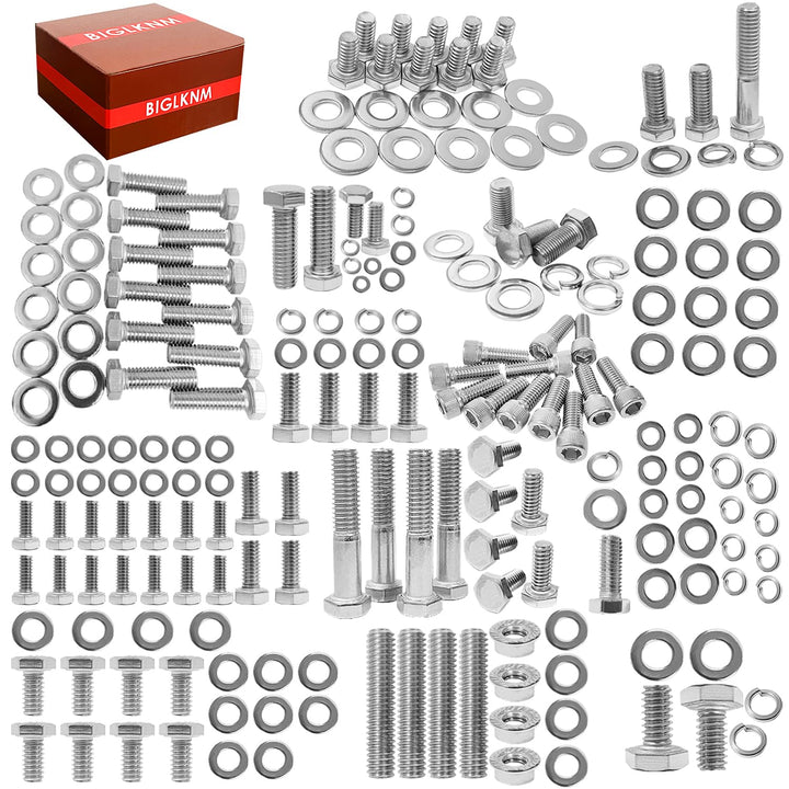 BIGLKNM front packaging showing full 211-piece Chevy bolt kit benefit organized
