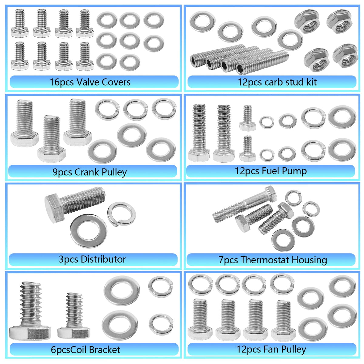 BIGLKNM header bolts laid out illustrating correct quantities for headers