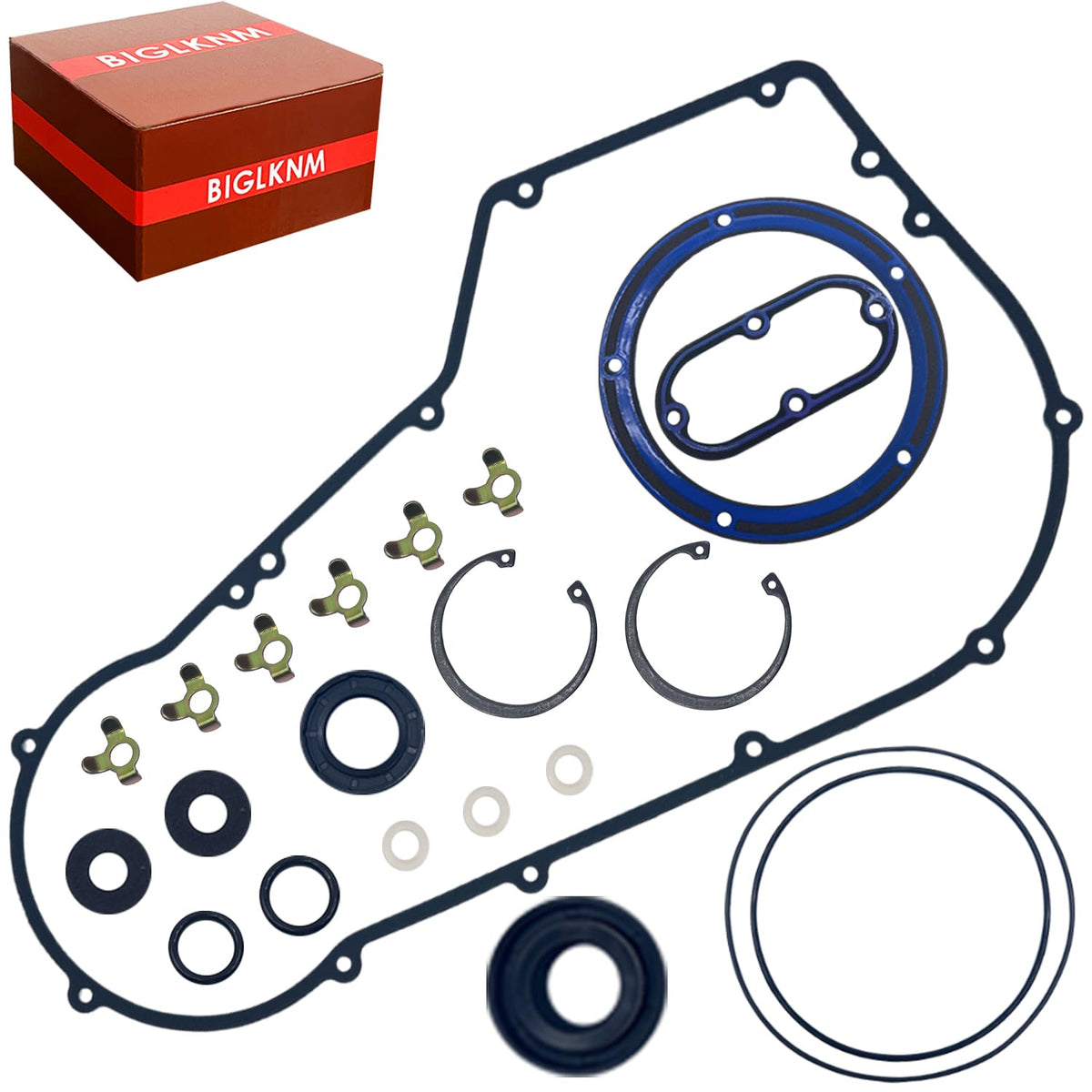 BIGLKNM front view of full primary gasket kit showing parts and fitment benefit