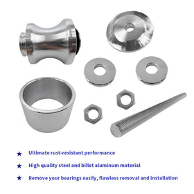 BIGLKNM stainless bushing and flat pads demonstrating hub protection