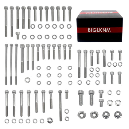 BIGLKNM front packaging showing full 102-piece engine bolt kit, ready for repair