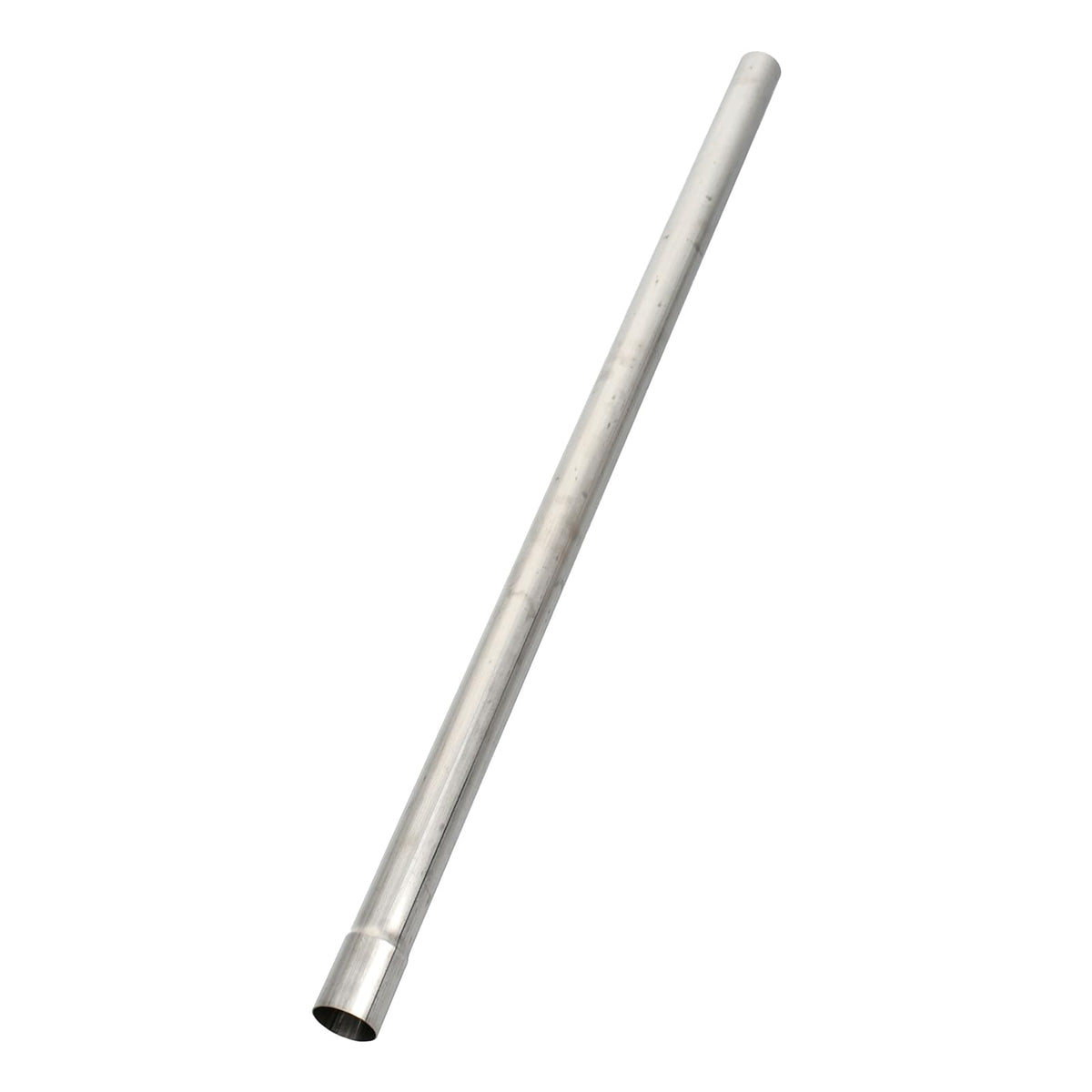 BIGREAT front view of 48-inch straight 409 steel exhaust pipe showing full length and slip-fit end, easy install benefit